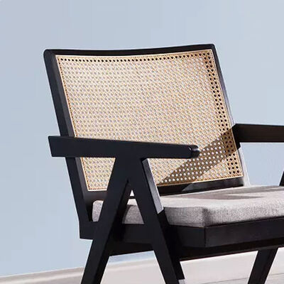 Black Solid Wood Rattan Back Armchair Living Room Balcony Lounge Chair
