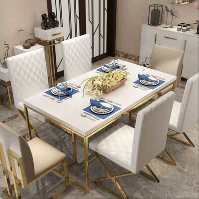 Rectangular Shape Dining Room Table And Chair Set Tempered Glass Beauty Type