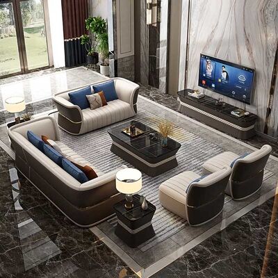 Italian Luxury Style 6 Piece Sectional Couch Furniture Leather 1+2+3 Set