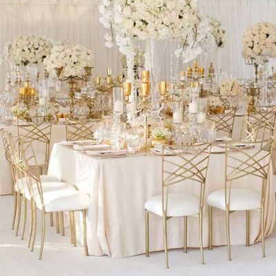 Gold Chameleon Banquet Wedding Chair Stackable Luxury Metal Cross Back