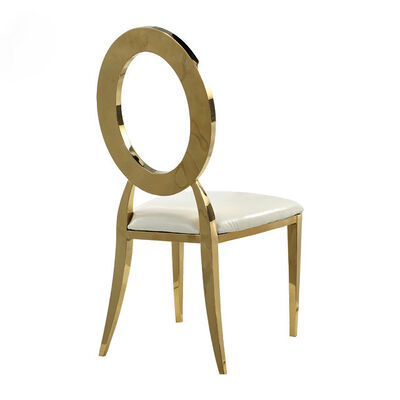Stainless Steel Gold Round Back Wedding Dining Chairs With White Leather Cushion