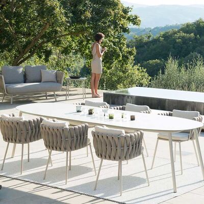 Rattan Outdoor Wicker Dining Chairs With Arms Waterproof Patio Rope Woven  200cm