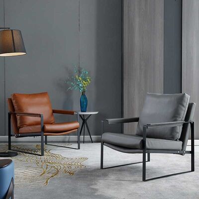 Tub Single Seater Armchair Brown Sofa Wooden Upholstered Leather