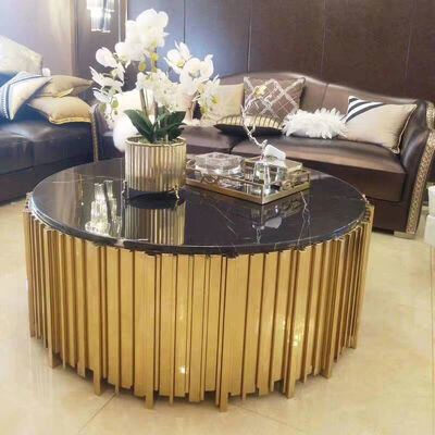 45x57cm Luxury Living Room Center Table For Black Sofa Round Side Metal Base