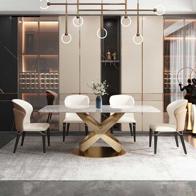 Slate Rectangular Luxury Dining Table And Chairs 40mm Thickness Home Furniture