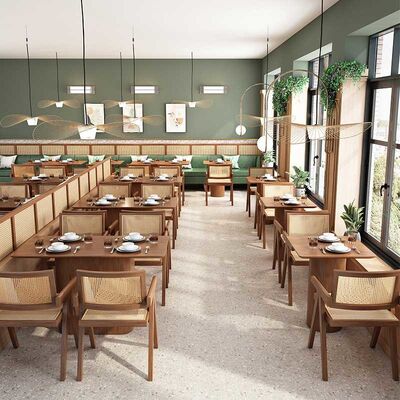 Restaurant Booth Rattan Cafe Style Dining Table And Chairs Modern Wood Furniture