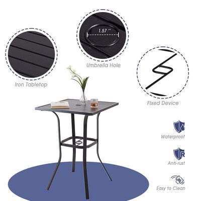 Metal Bistro Table Bar Height Outdoor Square With Umbrella Holes