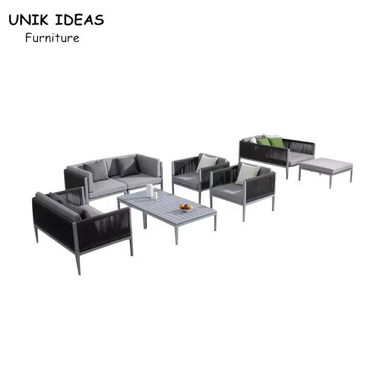 Modern Simple Sofa Set Design Aluminum Frame Rope Waterproof Outside Garden Sofa