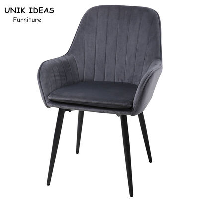 Bom preço Grey Velvet Nordic Dining Chairs com espuma confortável do pé do metal do braço on-line