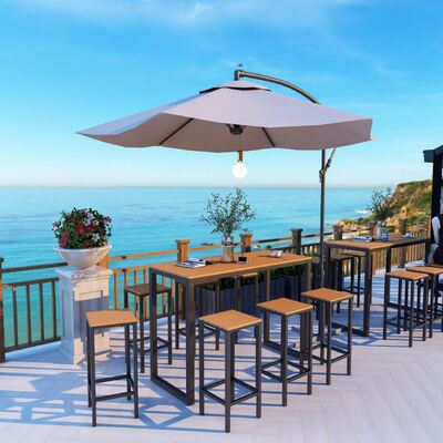 Bom preço Scandinavian Outdoor Leisure Wood Plastic High Table and Chairs Iron Combination Courtyard bar Table and Chairs on-line