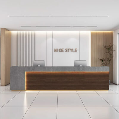 Bom preço Modern Large Wooden Front Reception Desk With Counter L-shaped Commercial Office Entrances Bar Tables on-line