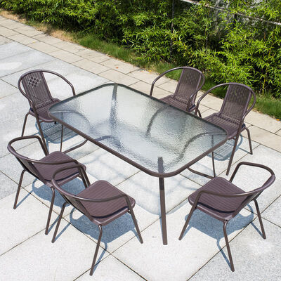 Bom preço Patio Rattan Chairs Outdoor Rectangular Table Garden Dining Table and Chair Set on-line