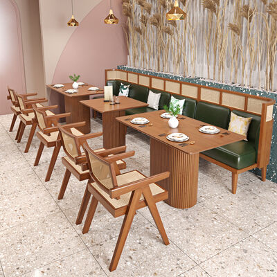 Bom preço High End Restaurant Solid Wood Dining Single Chair and Bench Coffee Shop Rattan Sofa Booth on-line