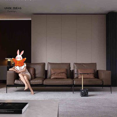 Bom preço Sofá de couro em forma de L Loveseats de Brown de 3 partes confortável para o apartamento pequeno on-line