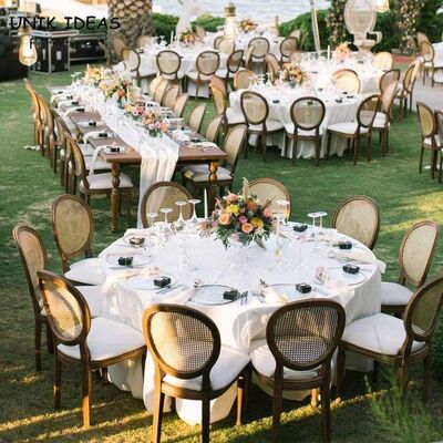 Bom preço Círculo alugado Cane Back Wooden Louis de Hall Wedding Banquet Chairs For 50x55x91cm on-line