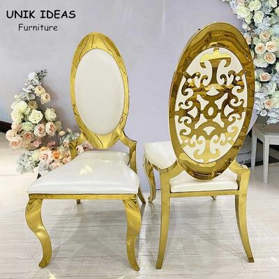 Bom preço Do espaldar traseiro alto da decoração do rei Wedding Banquet Chairs lazer dourado 52x55x112cm on-line