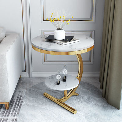 Bom preço O centro de mármore luxuoso do OEM apresenta o ouro Sofa Side Table branco da dupla camada on-line
